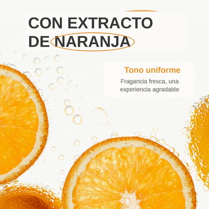 Con extracto de naranja · tono uniforme